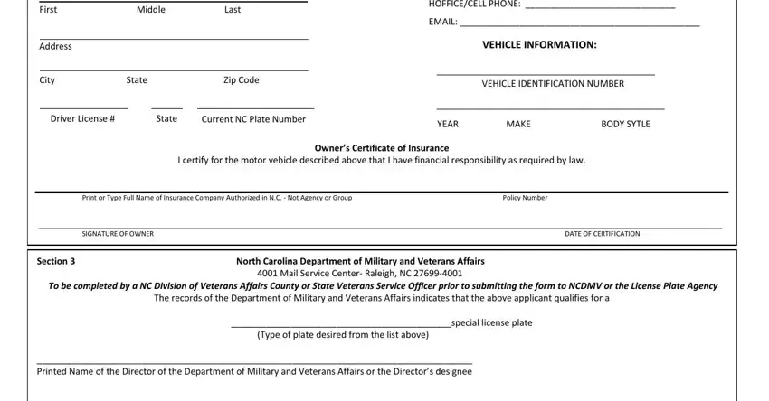 Filling out part 2 of nc partially disabled veteran license plate