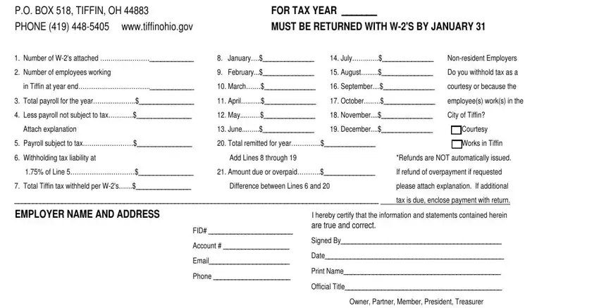 Filling in segment 1 of tiffin city income tax