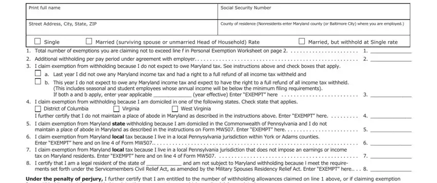 Part no. 1 for filling out maryland mw507 form