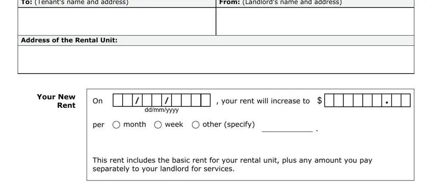 Step no. 1 of completing notice of rent increase form
