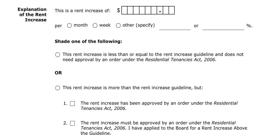 Writing part 2 of notice of rent increase form