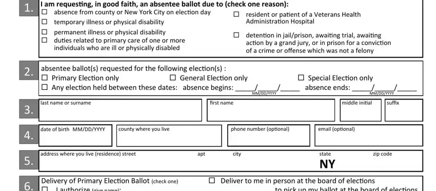 Stage no. 1 for submitting absentee ballot ny