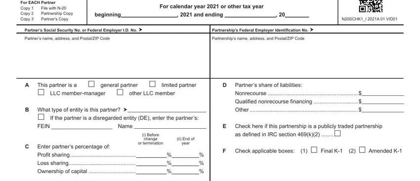 How you can fill in Partner's Share of Income ... portion 1