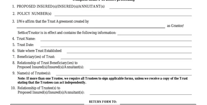 A way to fill in new york life statement of trust form portion 1