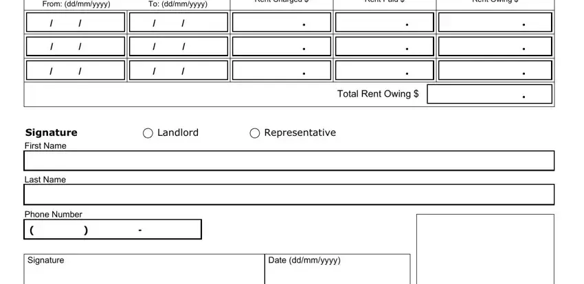 Phone Number, Rent Charged, and From ddmmyyyy To ddmmyyyy in landlord tenant act ontario forms