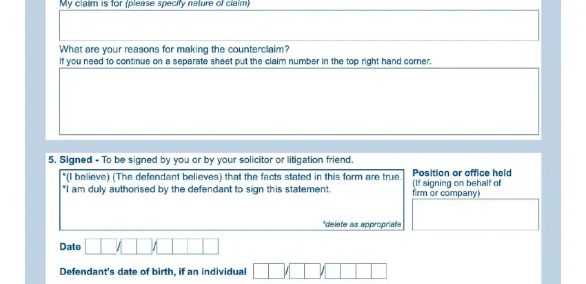 Part number 5 of filling out n9b defence form