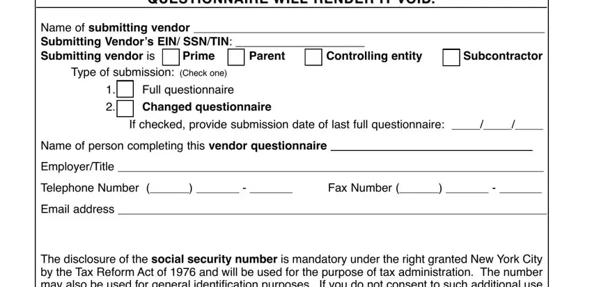 Filling out section 3 of vendor vendex