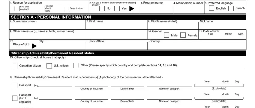 The way to fill out nexus application form portion 1
