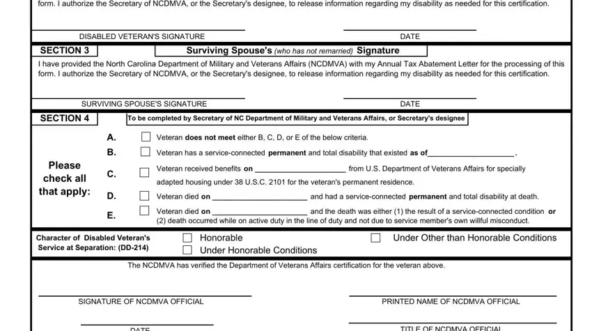 Writing segment 2 of form ncdva9 fill out