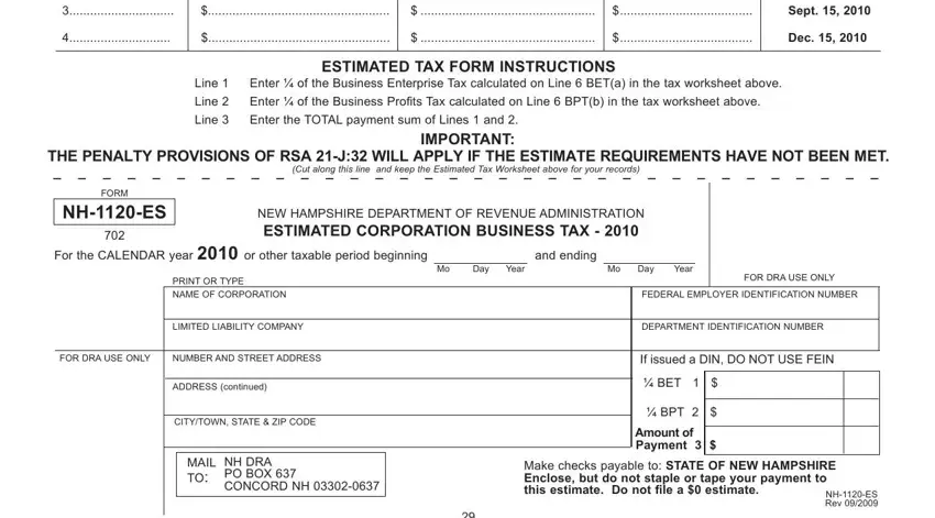 Enter  of the Business Enterprise, FORM, and Line in DRA