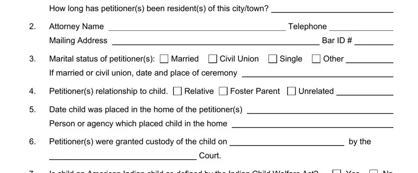 Single, Petitioners relationship to child, and Relative in interlocutory