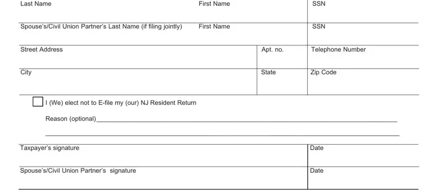 Filling in section 1 in Form Nj 1040 O