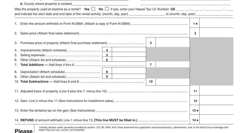 Other Attach list and schedule, Enter the amount withheld on Form, and Improvements Attach schedule inside state of hawaii form n 288c
