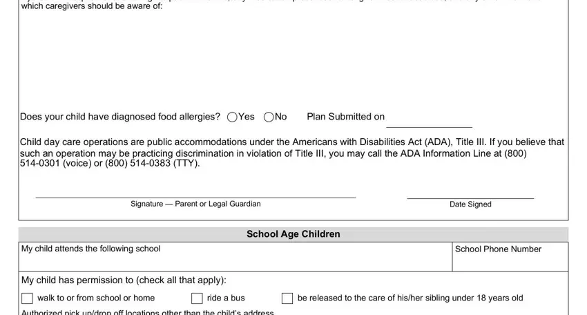 Child day care operations are, Authorized pick updrop off, and School Phone Number inside 2935 form