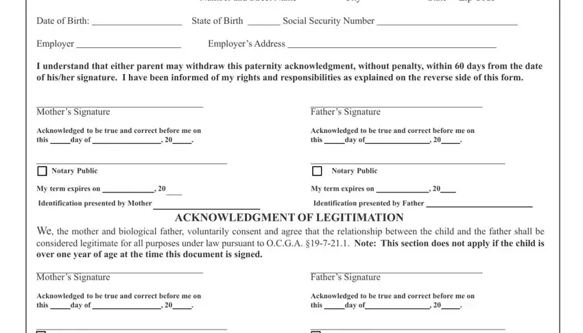 Step # 2 in filling out paternity acknowledgement form ga
