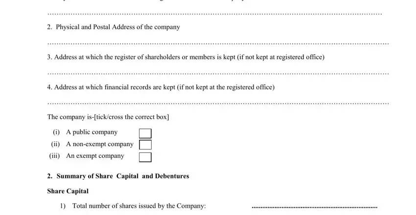 Share Capital, Physical and Postal Address of, and i A public company in cipa company registration forms
