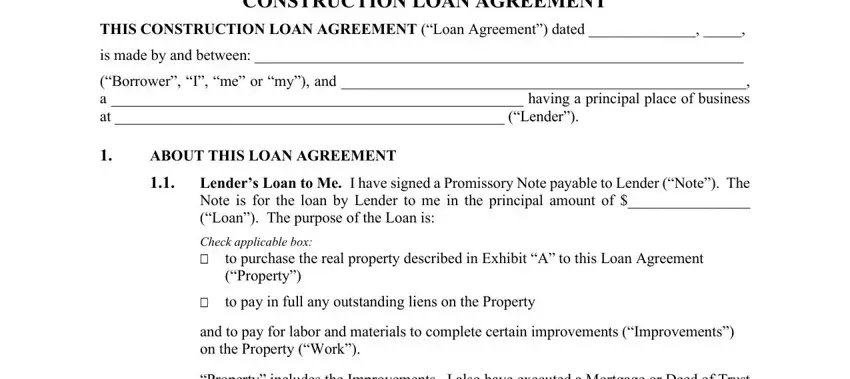 Part number 1 for filling out model loan agreement
