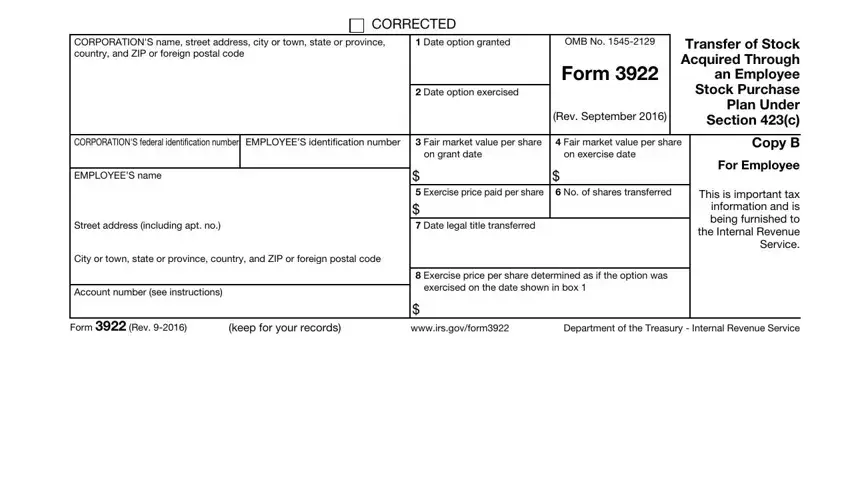 Stage no. 2 for filling in irs form 3922 instructions