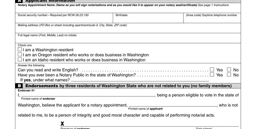 Filling out segment 1 of Endorser