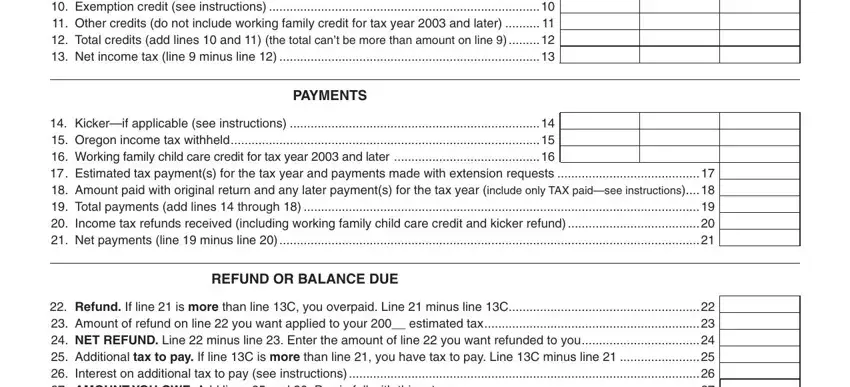 PAYMENTS, Refund If line  is more than line, and Kickerif applicable see in oregon tax 40x