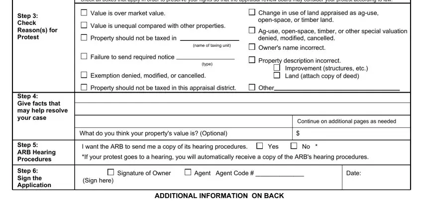 type, Step  Sign the Application, and Change in use of land appraised as inside Comptroller