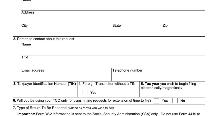 Filling in section 1 in 4419 form