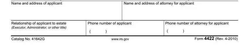 Relationship of applicant to, Phone number of attorney for, and Phone number of applicant of appraisement