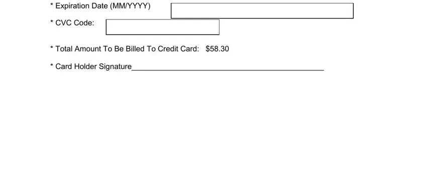 Total Amount To Be Billed To, Expiration Date MMYYYY, and CVC Code in lic442 39a