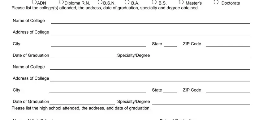 BSN, City, and SpecialtyDegree inside Form 445104