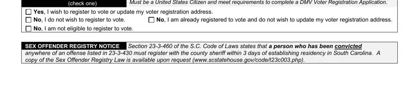 No I am already registered to vote, Yes I wish to register to vote or, and SEX OFFENDER REGISTRY NOTICE in south carolina application commercial driver