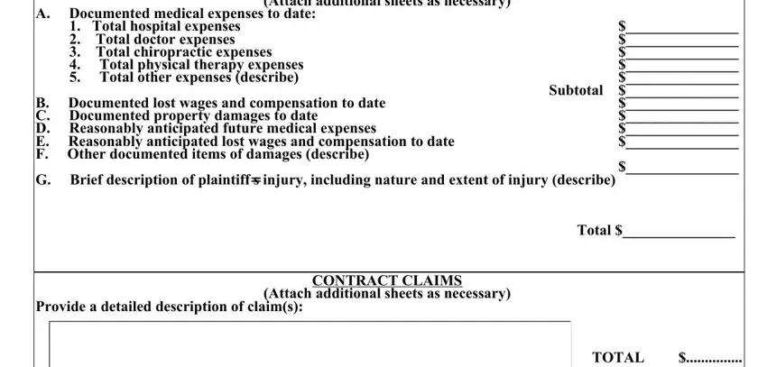 TOTAL, Attach additional sheets as, and Subtotal in mass superior court civil action cover sheet