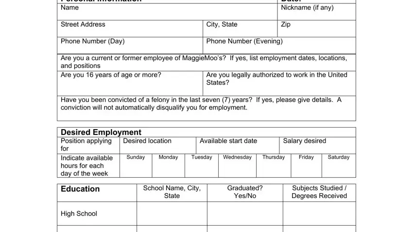 Filling in part 1 of maggie employment form get