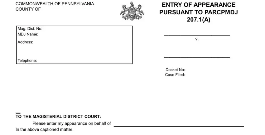 Part # 1 in filling in pa mdj entry of appearance form
