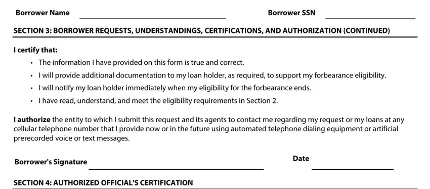 SECTION  BORROWER REQUESTS, I certify that, and I authorize the entity to which I inside Comakers