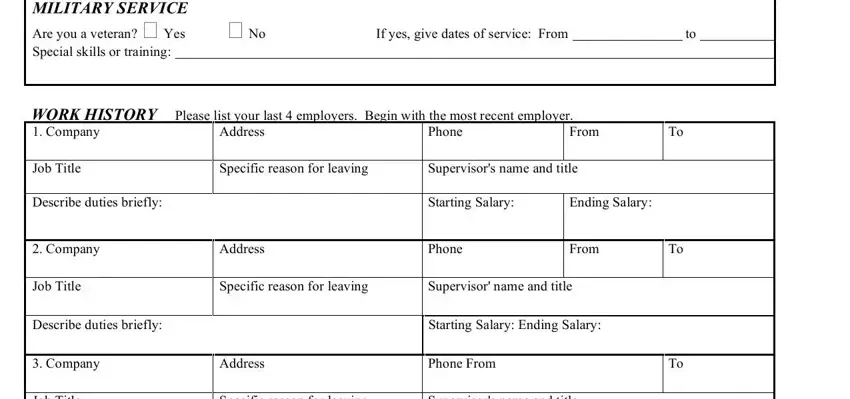 If yes give dates of service From, Address, and Starting Salary in marble slab careers