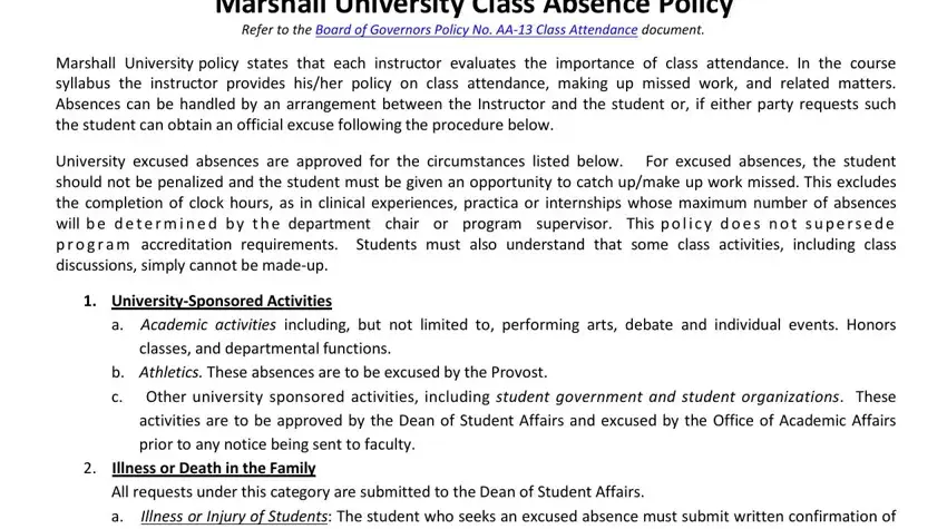 University excused absences are, Refer to the Board of Governors, and All requests under this category inside application excused form printable