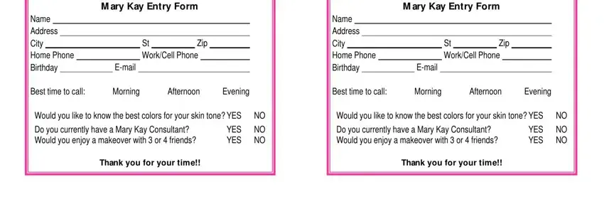 Completing section 1 in printable mary kay entry forms