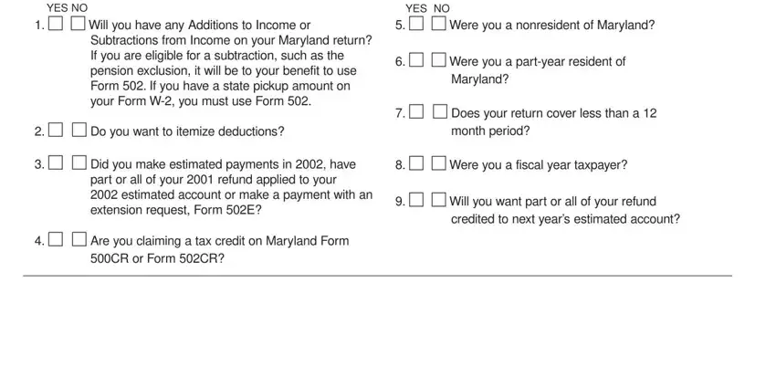 Filling out part 4 of Maryland Form 503