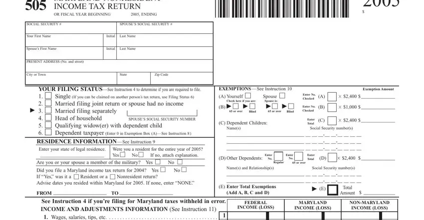Maryland Form 505 writing process shown (part 1)