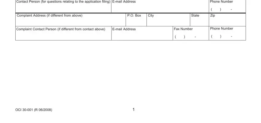 Complaint Contact Person if, State, and PO Box of ociaccess oci wi fillable forms