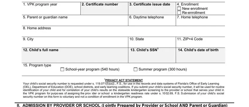 Part # 1 for submitting fl voluntary education child certificate