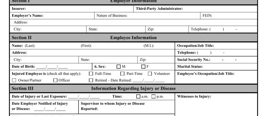 Filling out section 1 in wv report injury