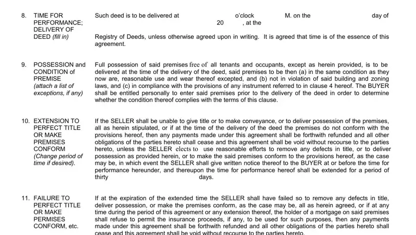 Filling in segment 4 of blank purchase and sale agreement massachusetts