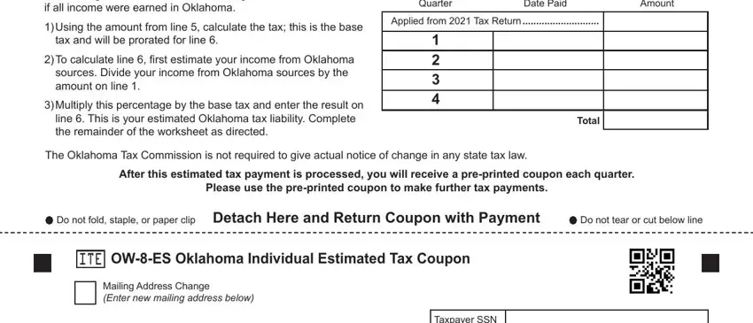 Detach Here and Return Coupon with, tax and will be prorated for line, and The Oklahoma Tax Commission is not of Form Ow 8 Es Oklahoma