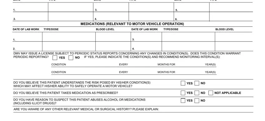 TYPEDOSE, DATE OF LAB WORK, and BLOOD LEVEL inside medical form for eversource