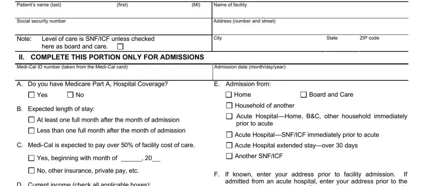 Stage no. 1 of completing care facility admission