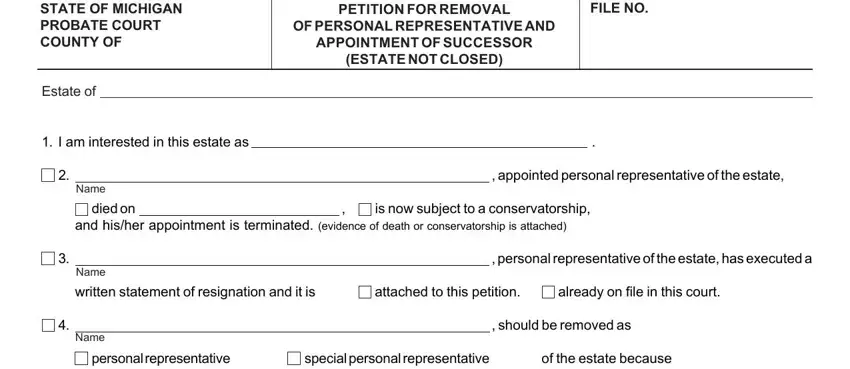 Filling out section 1 in removal representative