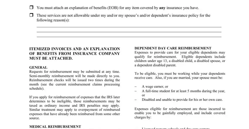 Expenses eligible for, ITEMIZED INVOICES AND AN, and Disabled and unable to provide in medical reimbursement form