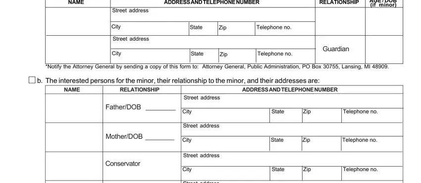 City, Guardian, and AGE  DOB if minor inside Form Pc 675