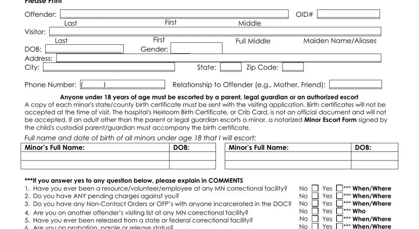 Mcf Visiting Form completion process detailed (step 1)